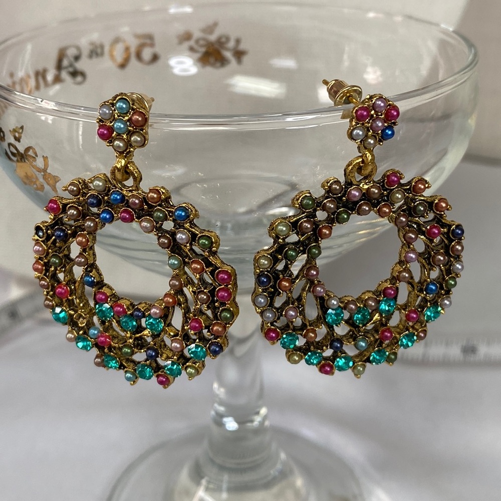 Colorful dangling open hoop earrings